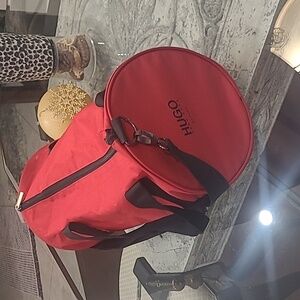 Hugo Boss Parfums Red Duffle Bag Travel Gym Handbag Black handles like new
